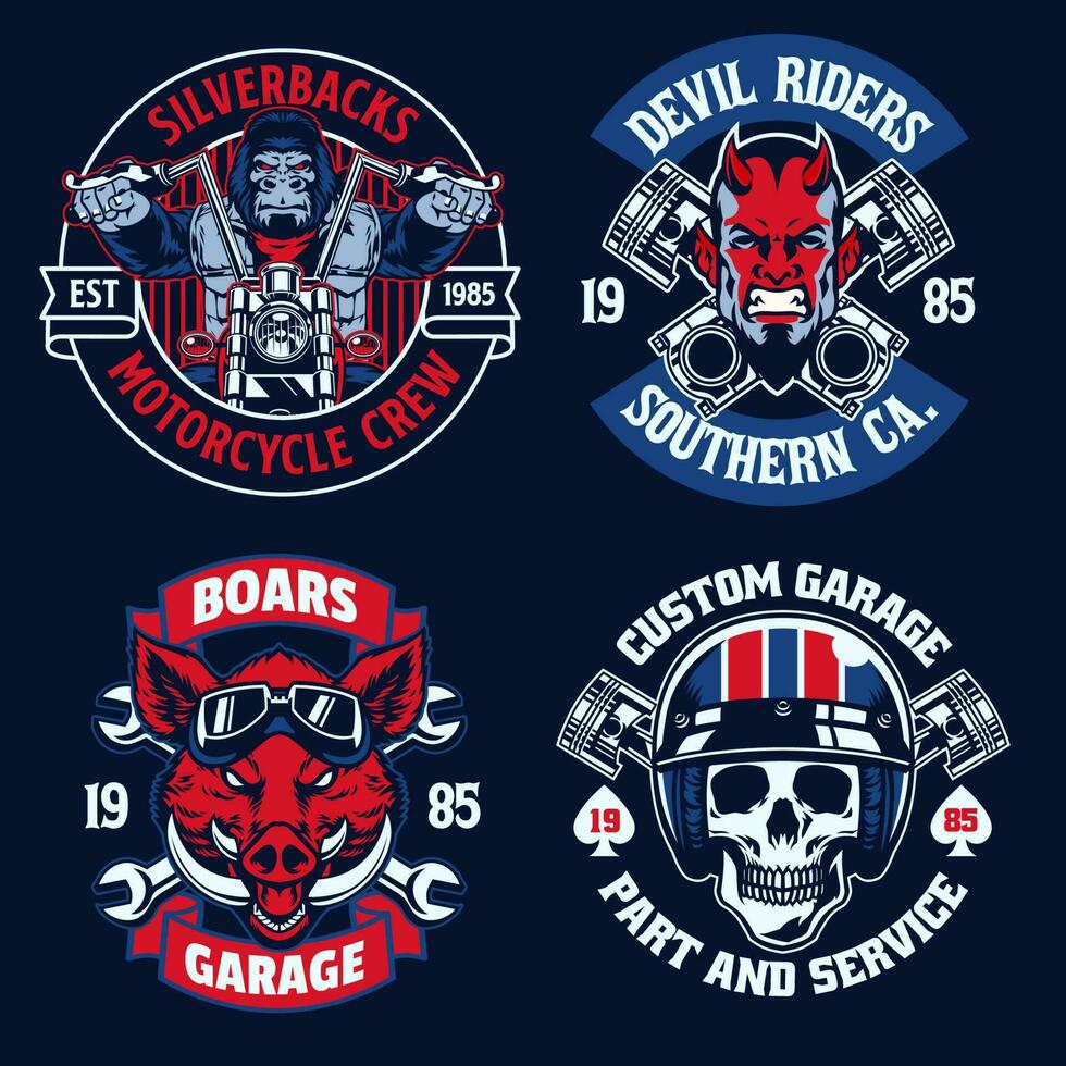 Set Motorcycle Club Badge Collection vector