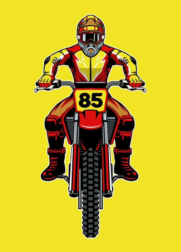 Motocross Racer Riding the Motorcycle in front view angle vector