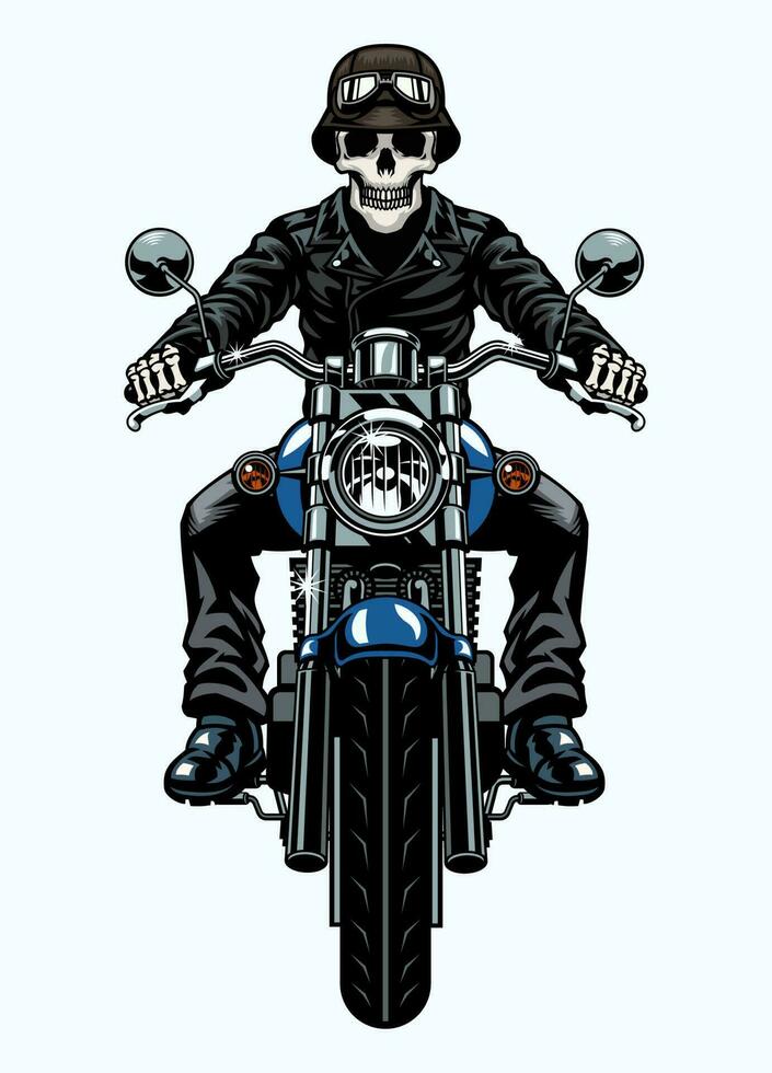 Skull Riding Vintage Motorcycle Front Side Angle vector