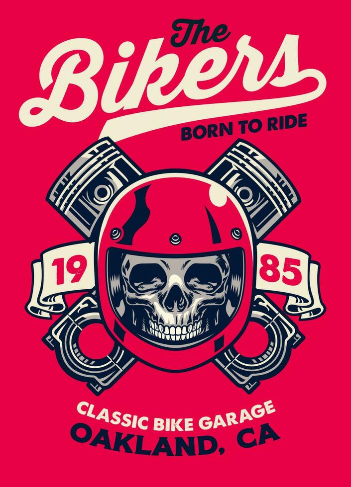 Clásico camiseta diseño de cráneo motorista garaje vector