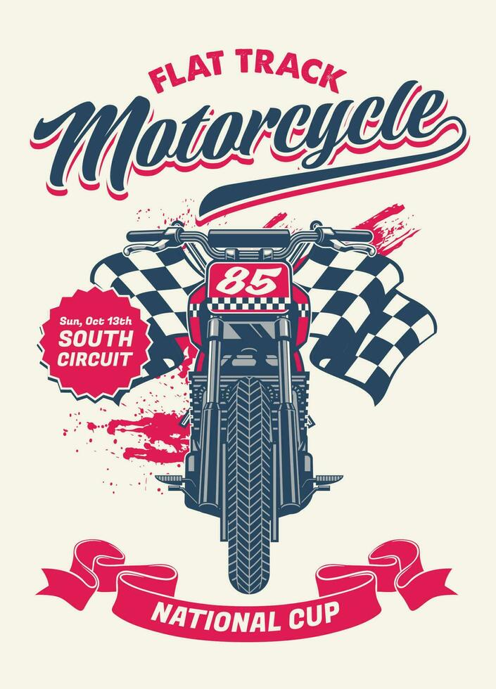 Vintage T-shirt Design of Flat Track Racing Motorcycle vector