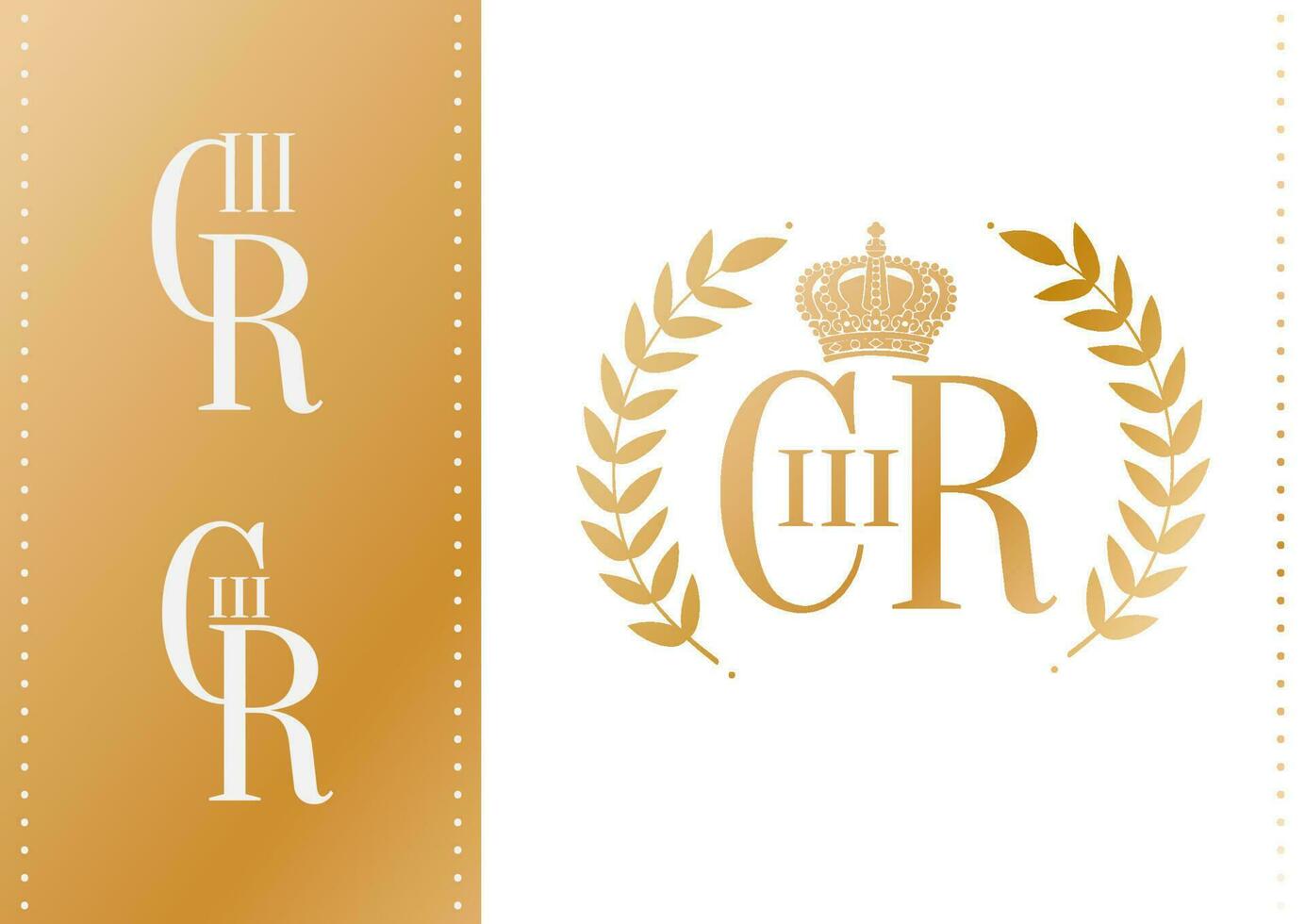 Set of Golden New Royal Cypher of the King Charles Third Coronation, Elegant vector illustration