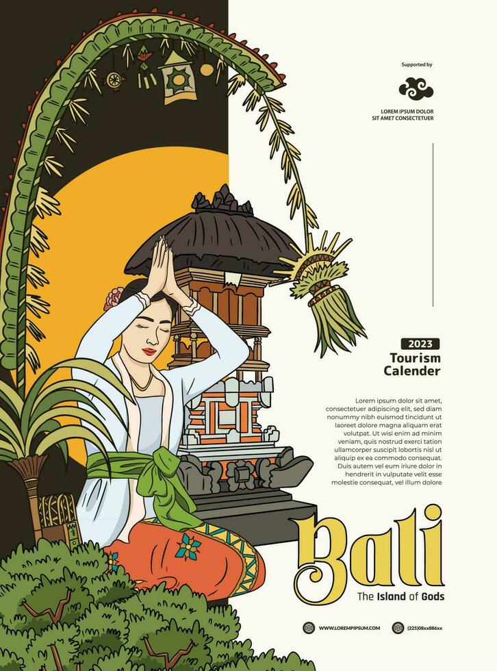 Layout idea for social media or magazine cover with balinese people illustration vector