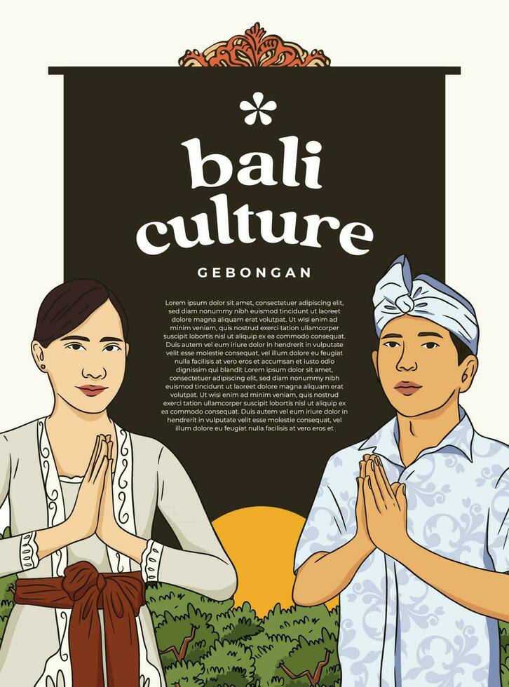 Layout idea for social media or magazine cover with balinese people illustration vector