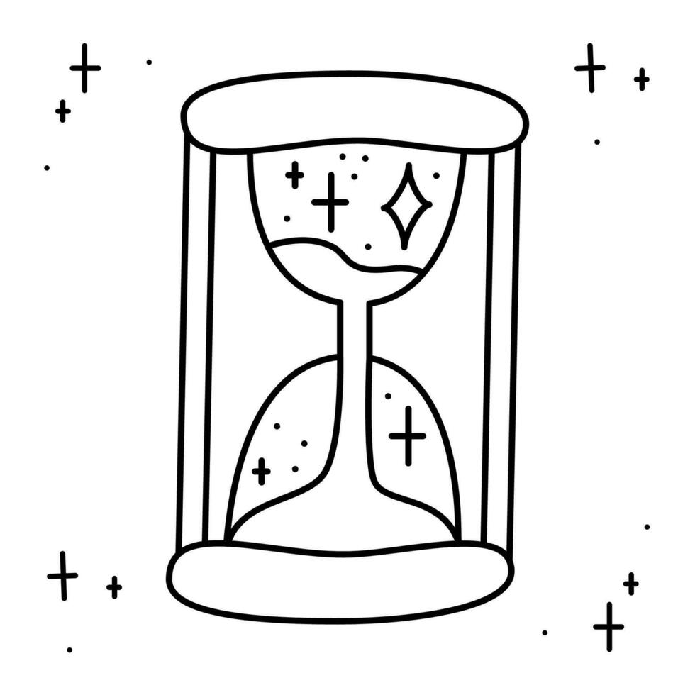 Magical hourglass3 with stars. Doodle vector illustration, clipart.