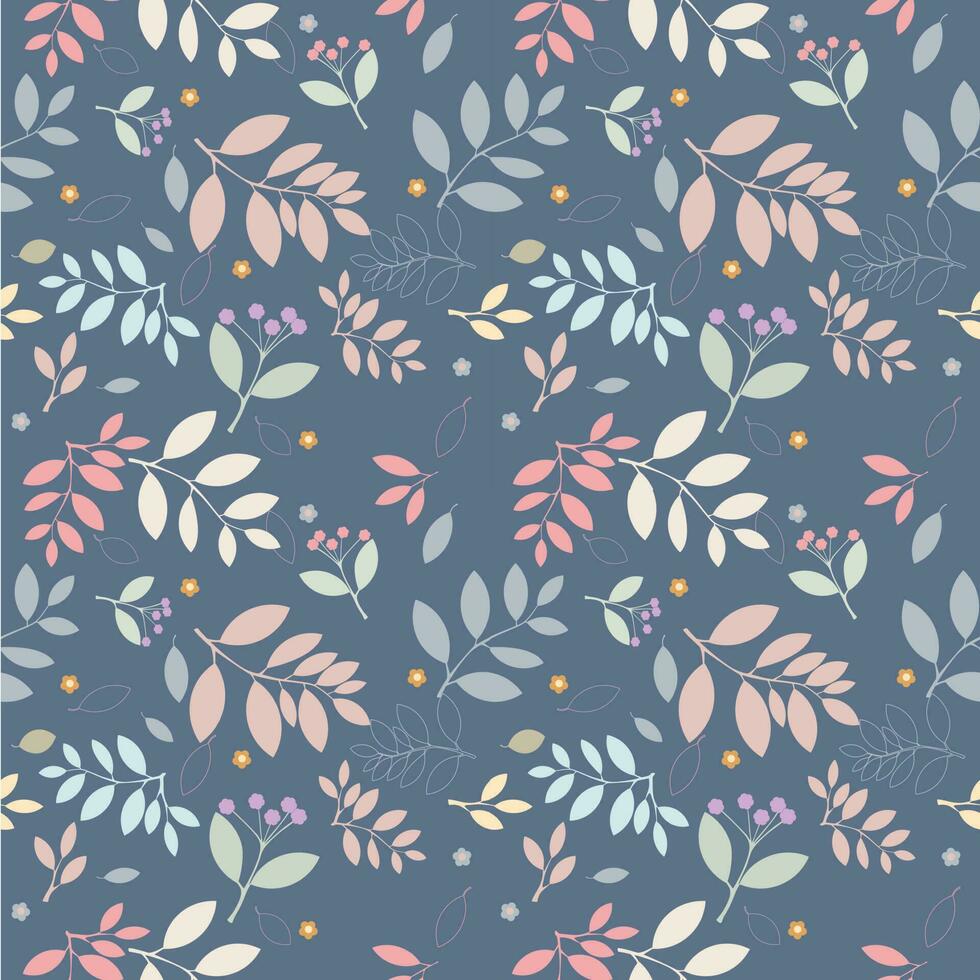 Vector background seamless pattern of colorful leaves and flowers pattern on blue background.idea for wrapping paper and cover book design.