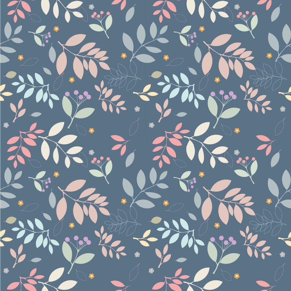 Vector background seamless pattern of colorful leaves and flowers pattern on blue background.idea for wrapping paper and cover book design.