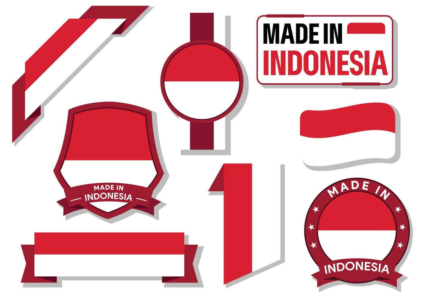 Collection of made in Indonesia badges labels Indonesia flags in ribbon vector illustration