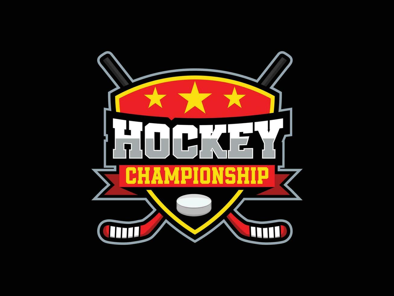 vector hockey logo y Insignia en oscuro fondo, hockey campeonato, moderno hockey mascota Deportes logo