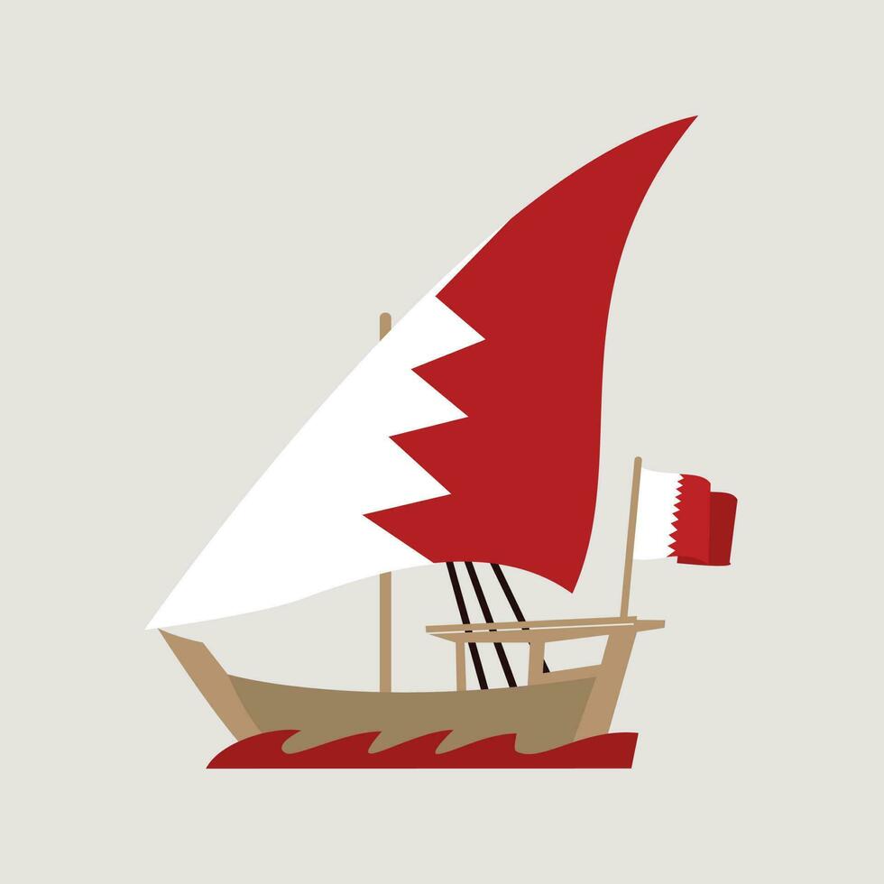 Bahrain Dhow is an arab vessel generally with one mast and used for trading goods and sometimes transporting slaves, vintage line drawing or engraving illustration. vector