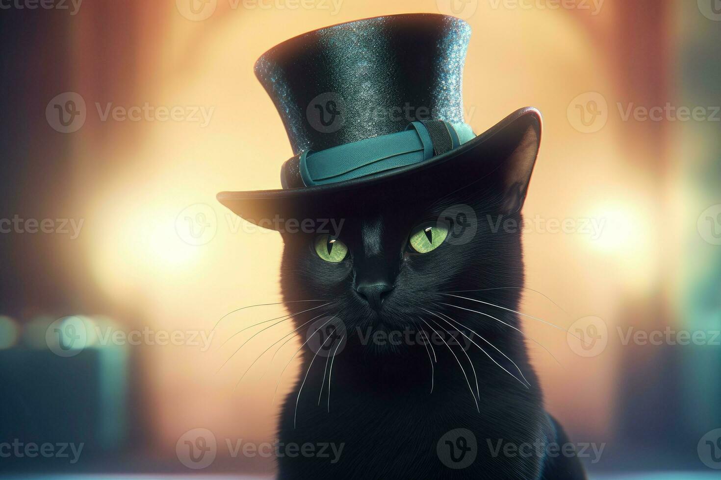 linda dibujos animados gato en sombrero de copa. generar ai foto