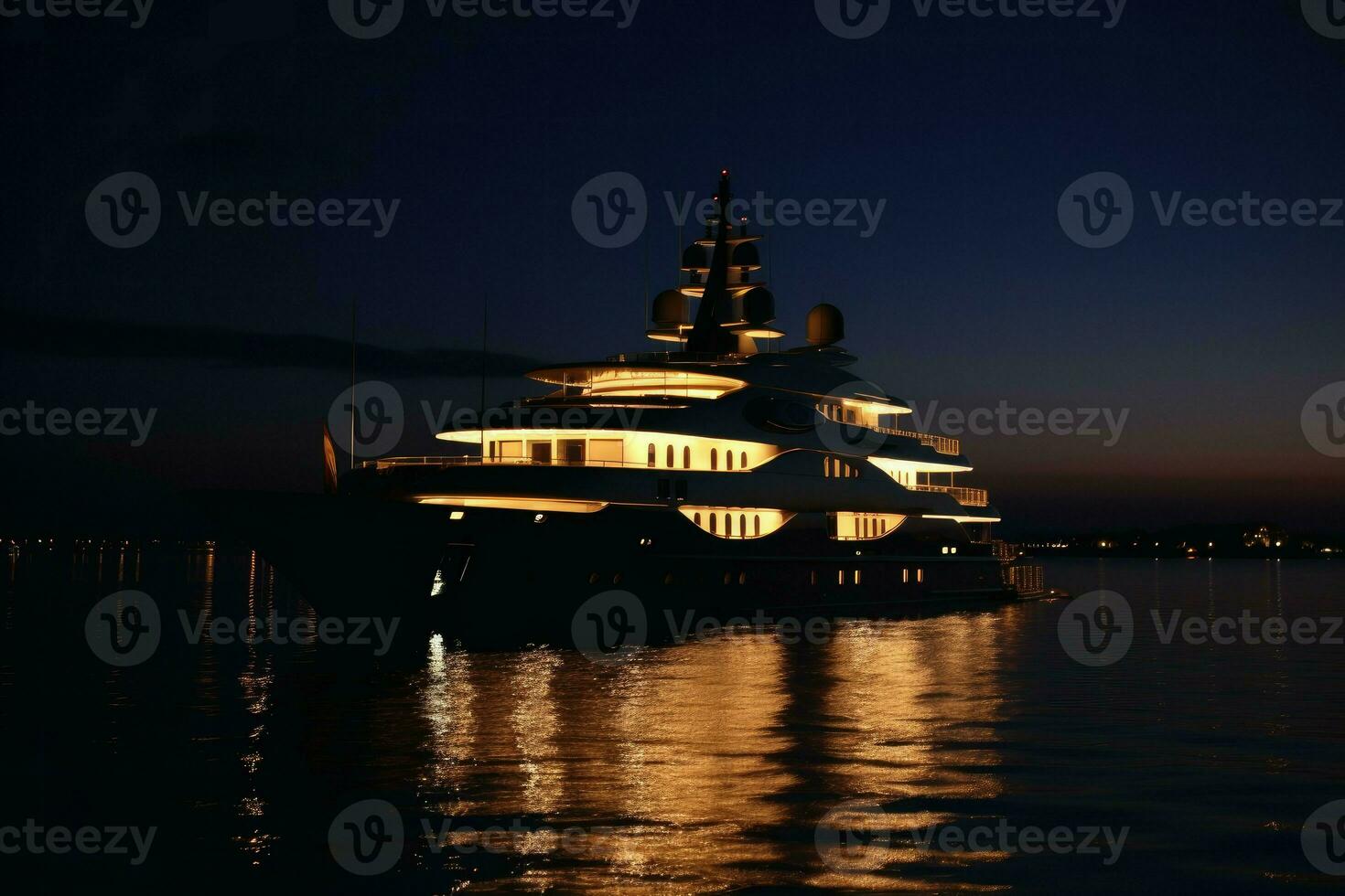 Superyacht at water night. Generate Ai photo