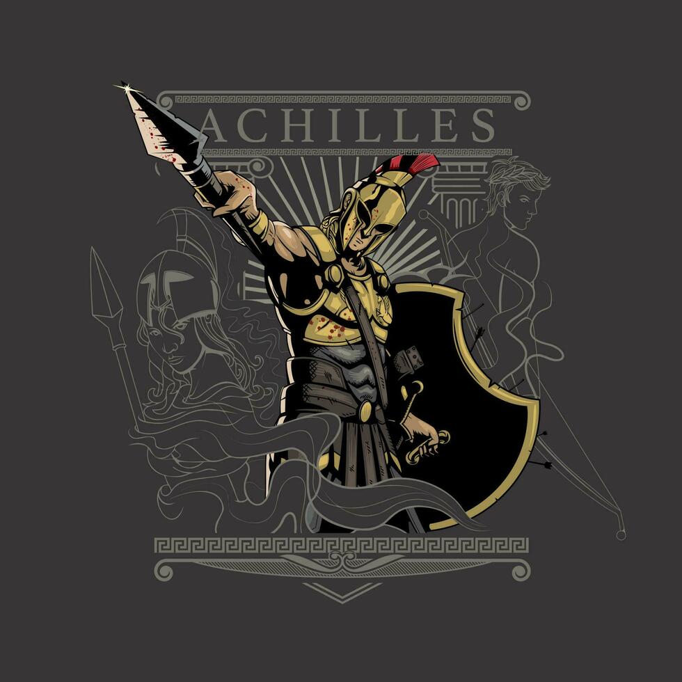 Achilles taunting Hector to 1v1 deathmatch,  illustration vector