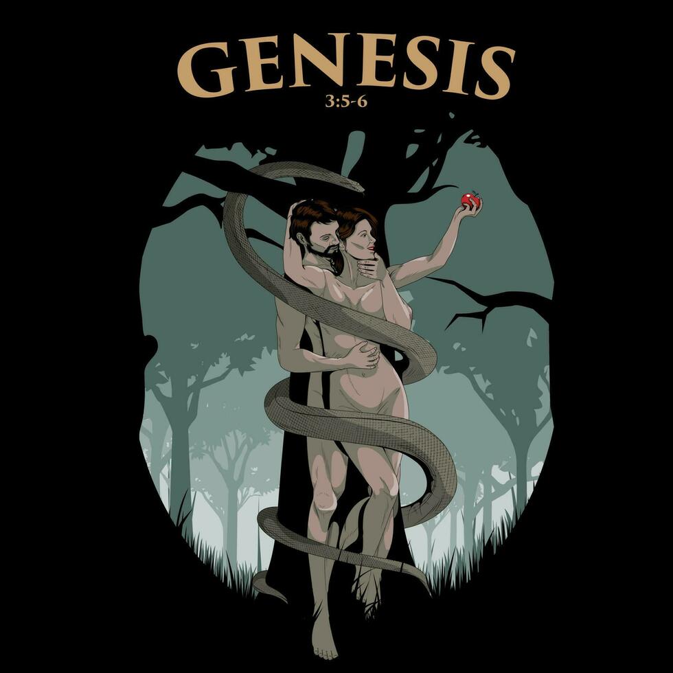 Adam, Eve and the serpent vector