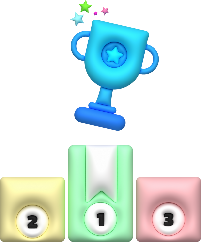 3D illustration trophy, podium for 1st,2nd,3rd and trophies on 1ST png