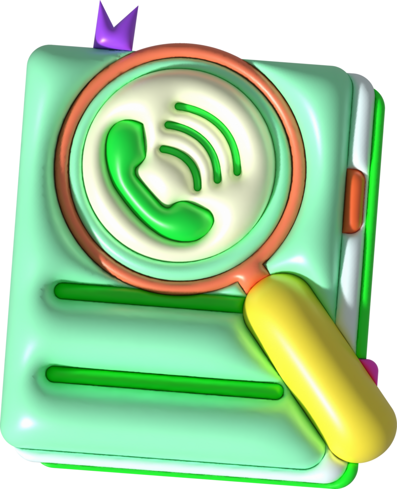 illustration 3D. Searching for a number from the phone book.address and contact. png
