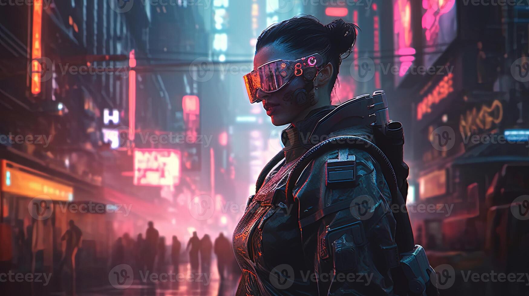 cyberpunk soldier advances, digital art illustration, photo