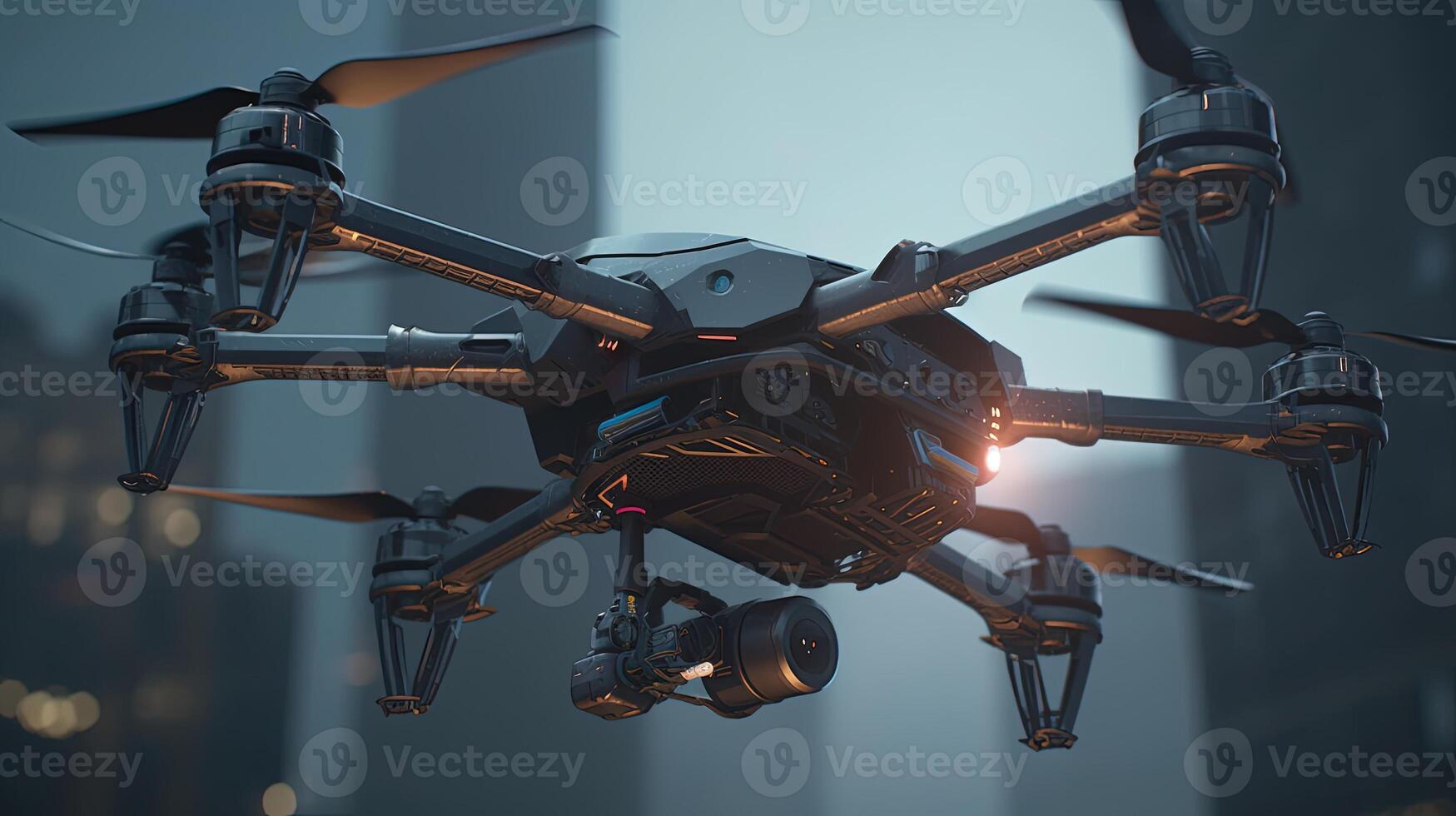 drone copter with a digital camera hovers, digital art illustration, photo