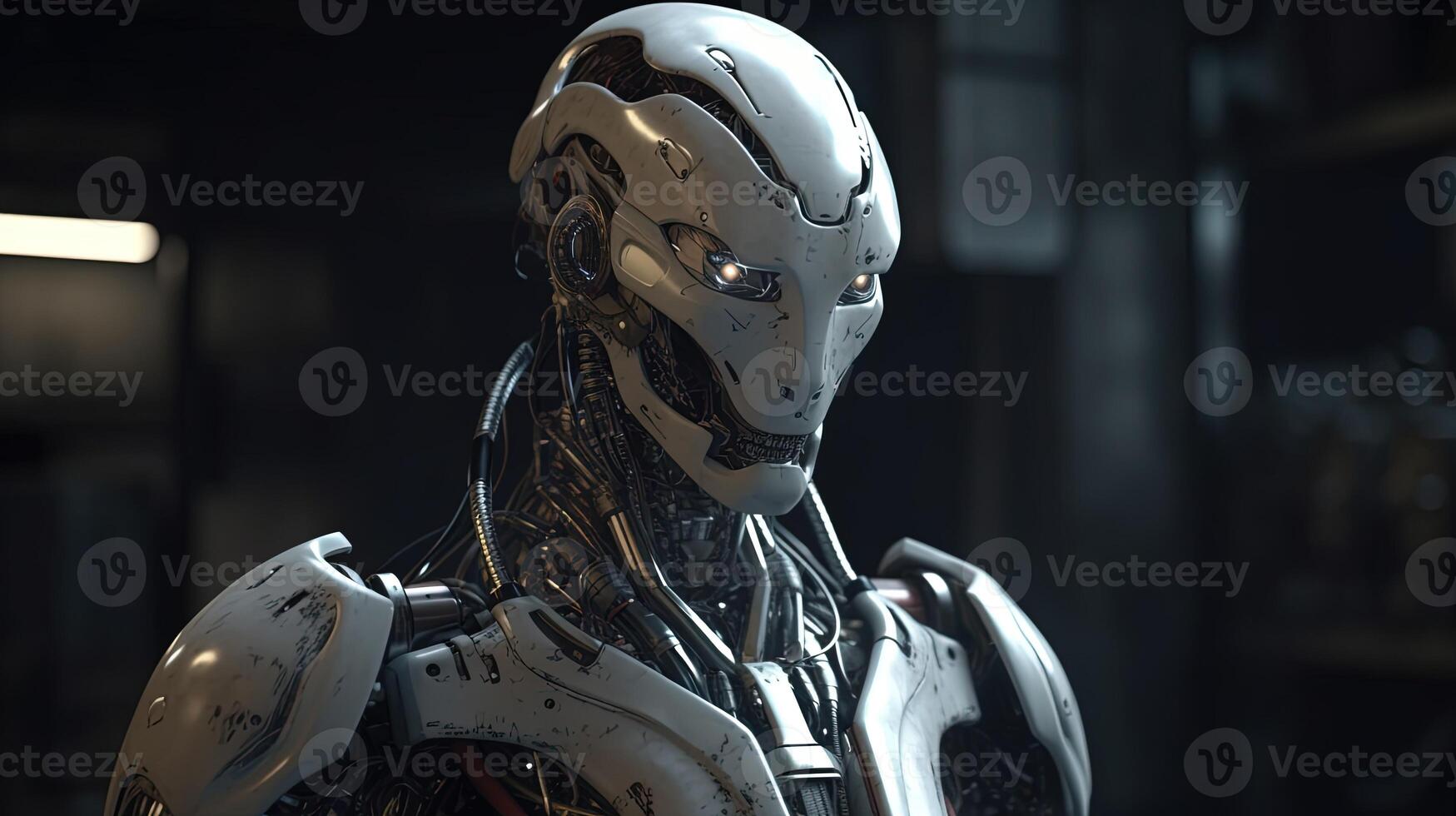 humanoid machine designed, digital art illustration, photo