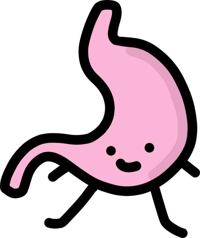 Illustrated friendly-looking stomach with arms, legs and a face vector