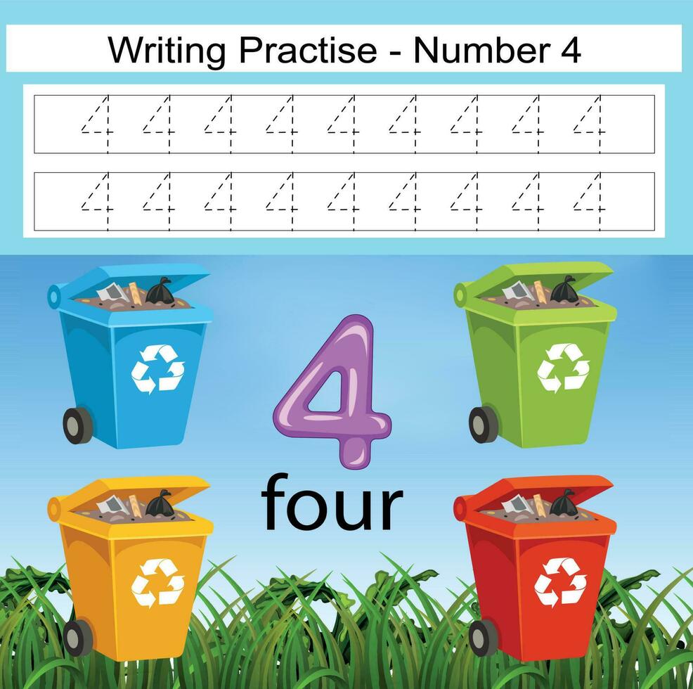 Numbers 1to10, handwriting tracing practice sheet, writing training for children, preschool activity, educational game, math printable worksheet, learning to count, vector illustration Earth Day items