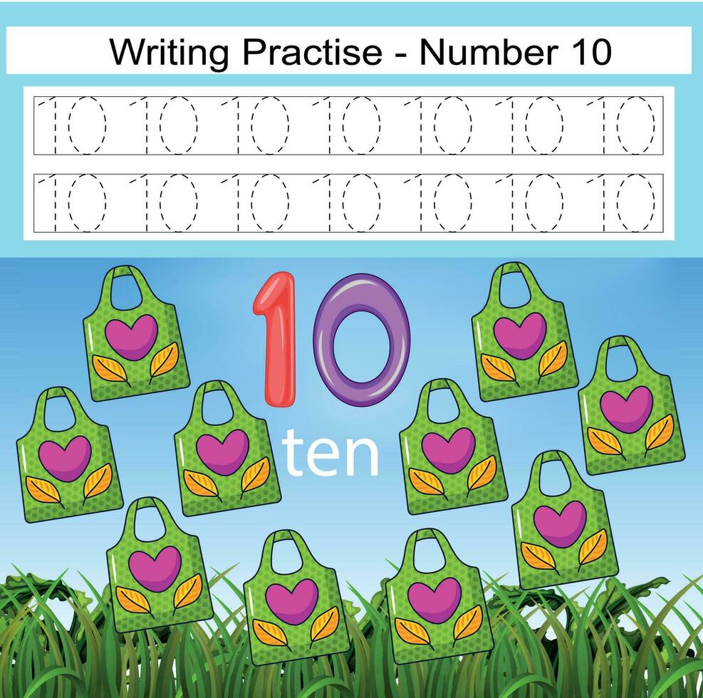 Numbers 1to10, handwriting tracing practice sheet, writing training for