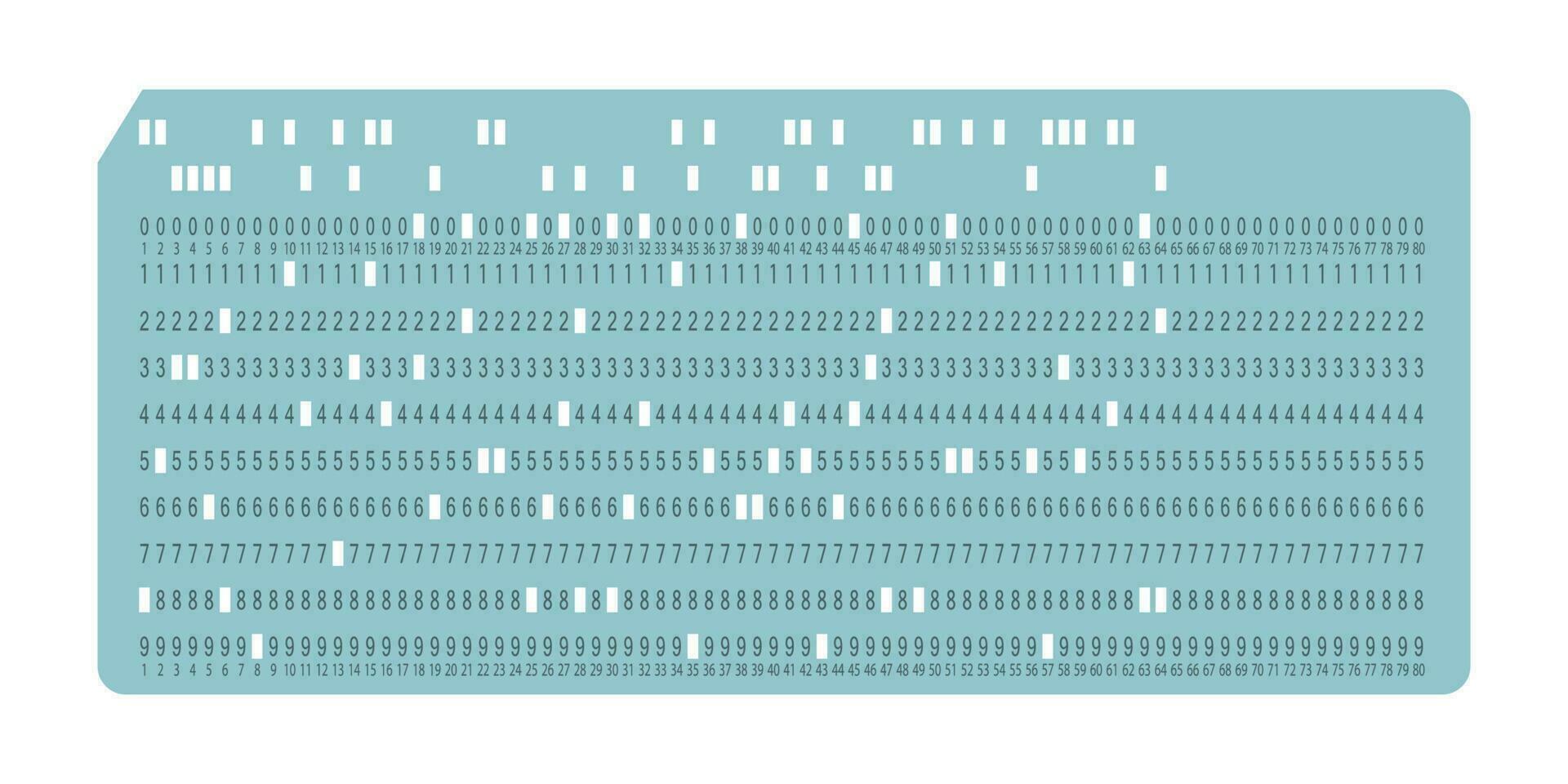 Vintage IBM punch card for electronic calculated data processing machines. Retro punchcard for input and storage in automated technology information processing systems. Vector illustration isolated.