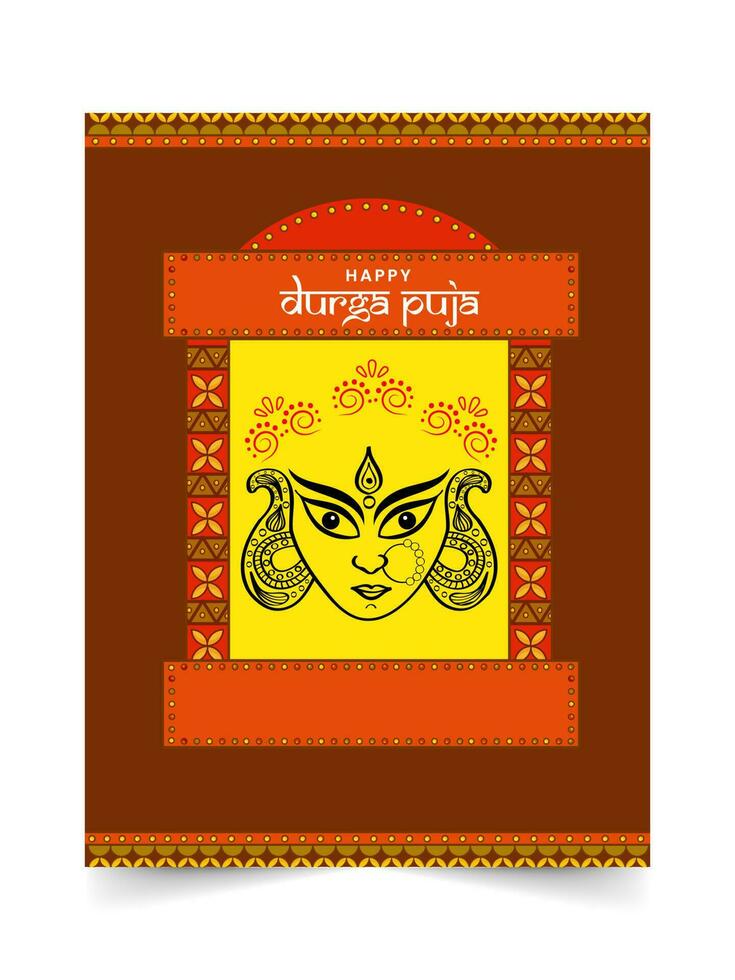 Happy Durga Puja Celebration Greeting Card With Creative Goddess Durga Face. vector