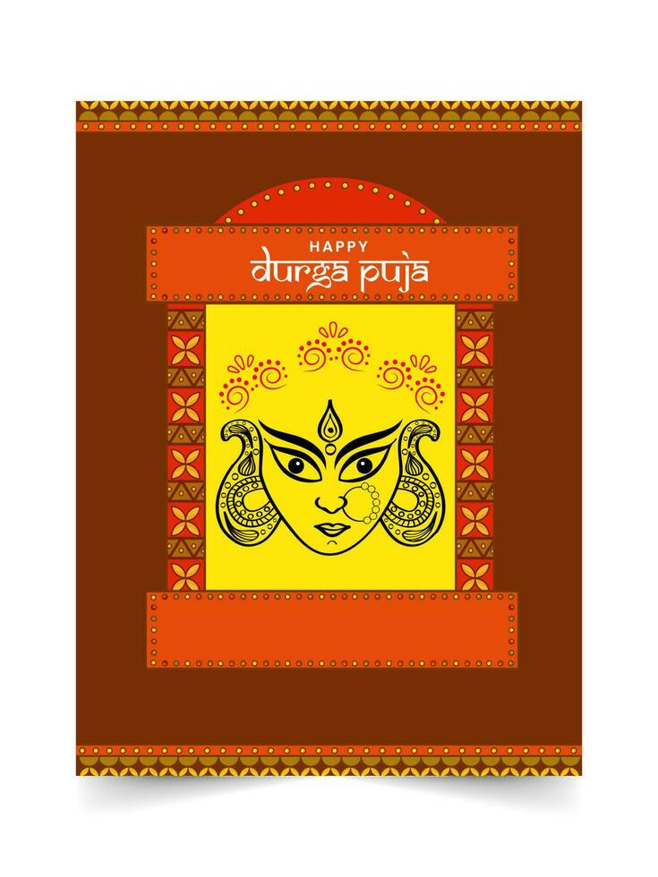 contento Durga puja celebracion saludo tarjeta con creativo diosa Durga rostro. vector