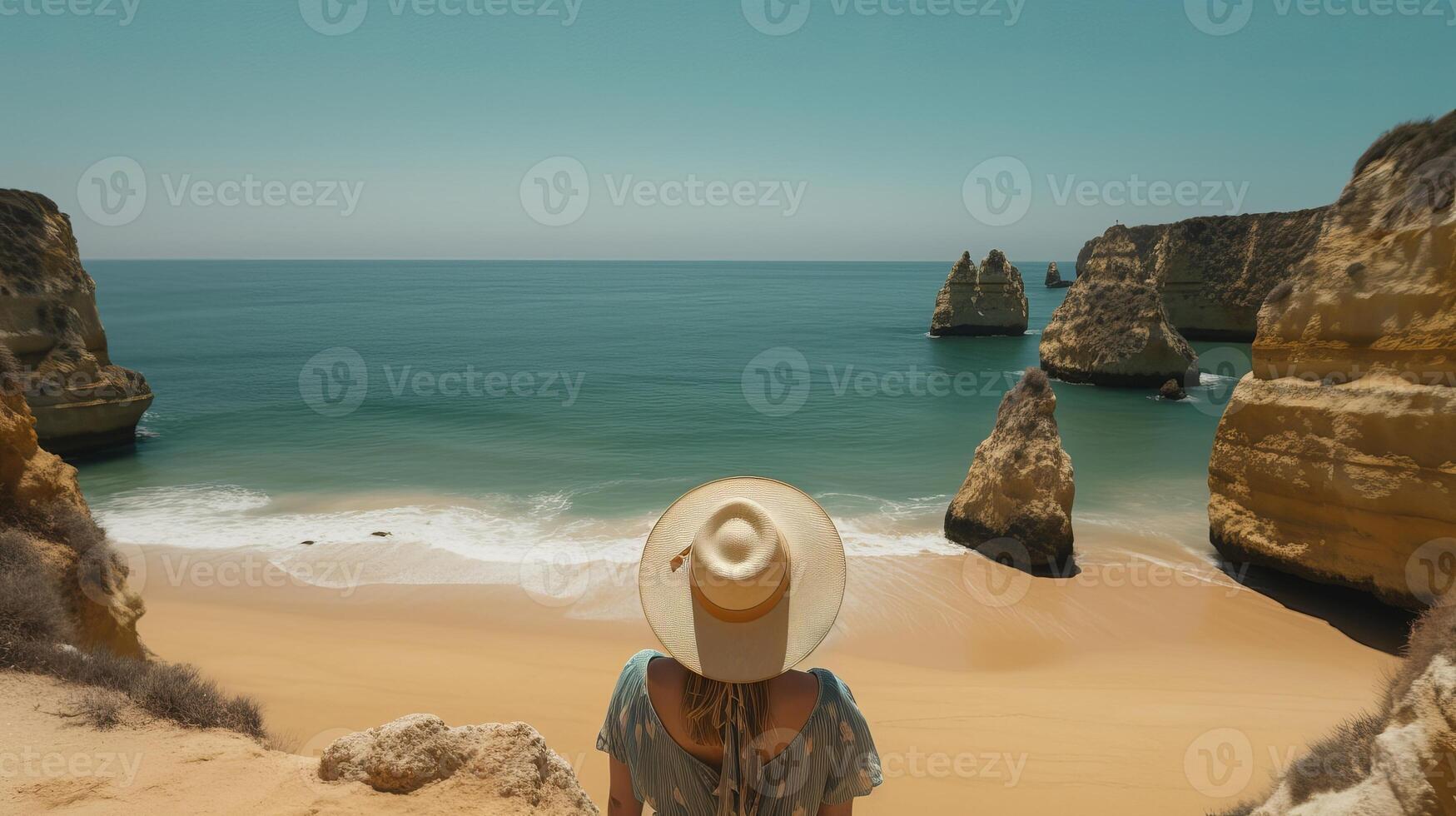 visitar turismo en Portugal, atlántico Oceano y desorientador tropical orilla. creativo recurso, ai generado foto