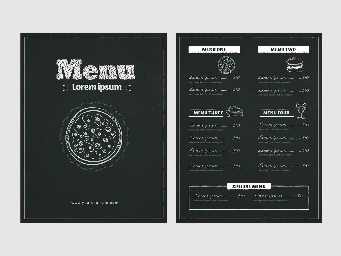 Menu Card Template Or Flyer Design With Double-Side In Black Color. vector