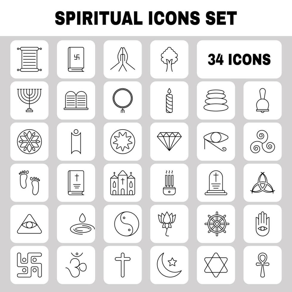 Spiritual Icon Or Symbol Set In Black Stroke. vector