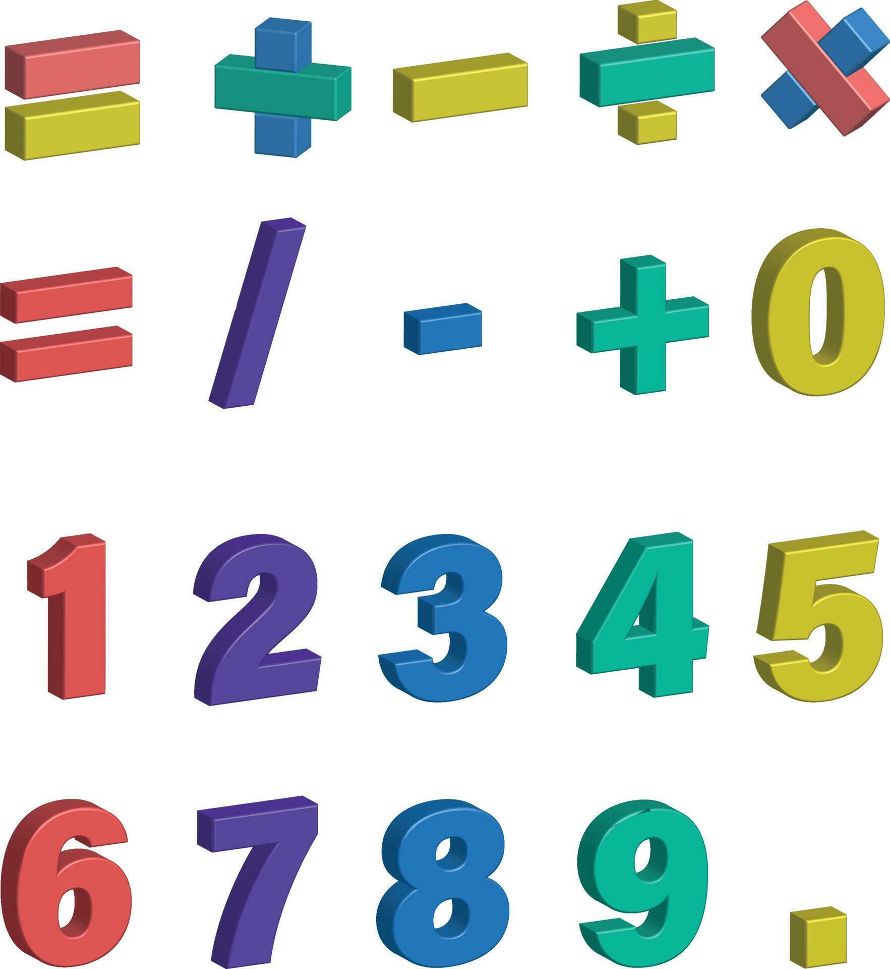 Set of 3D Cartoon Math Numbers equal plus multiply divided vector ...