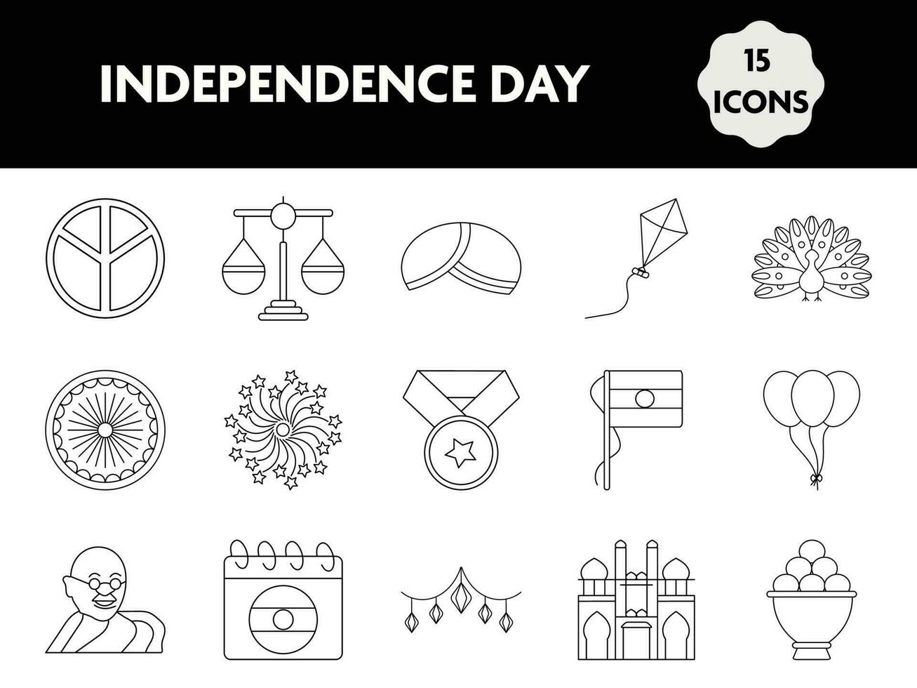 ilustración de India independencia día 15 icono conjunto en línea Arte. vector