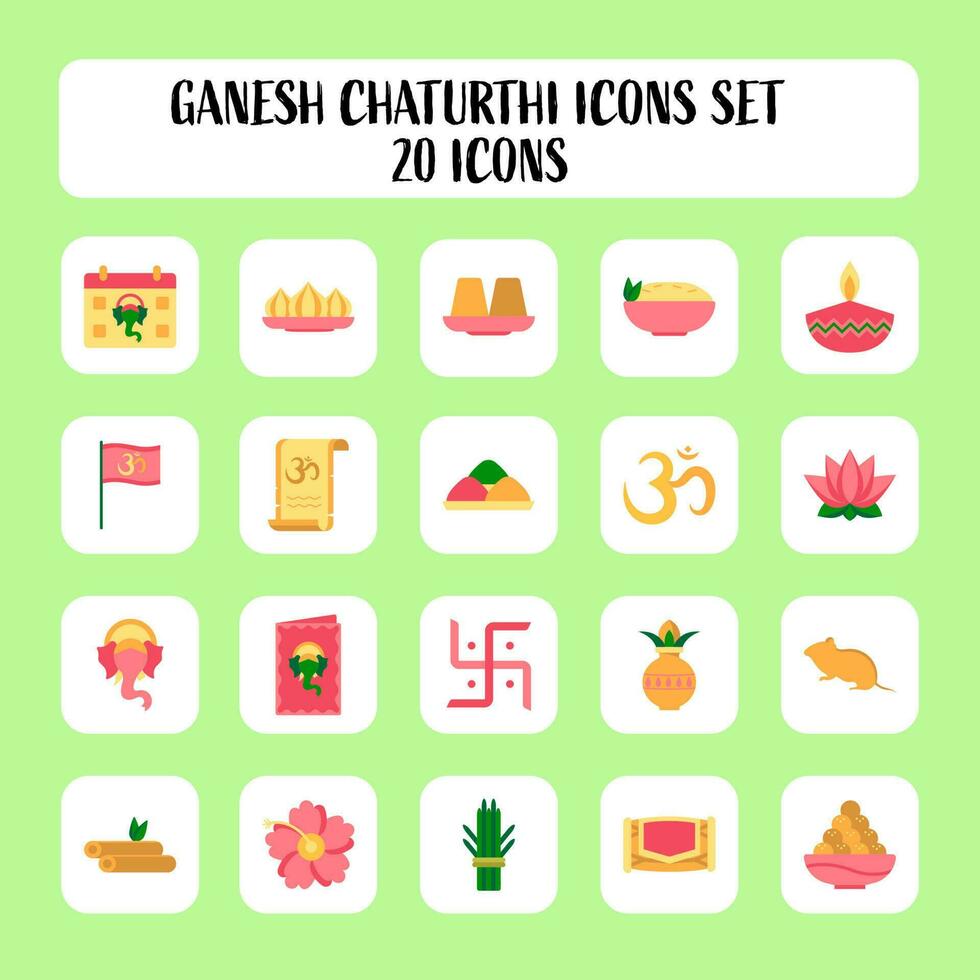 Lord Ganesha Birthday Celebration Colroful Icon Set On Square Background. vector