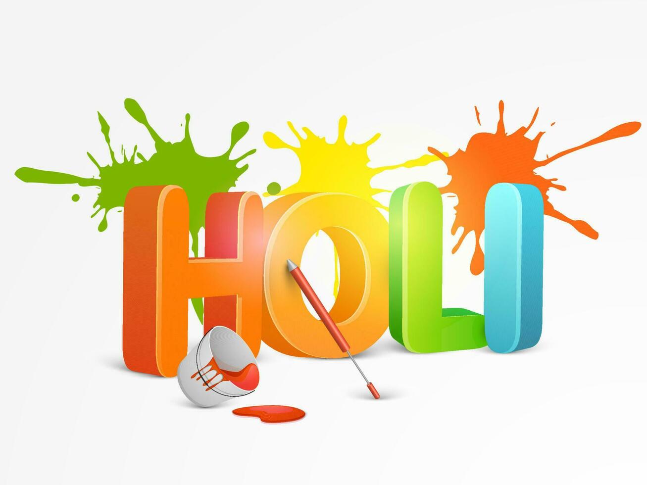 Indian festival of colours, Happy Holi concept with shiny text and water colour stains, colourgun and watercolour against white background. vector