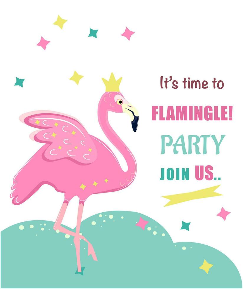 it's time  flamingle ,birthday party with flamingo vector