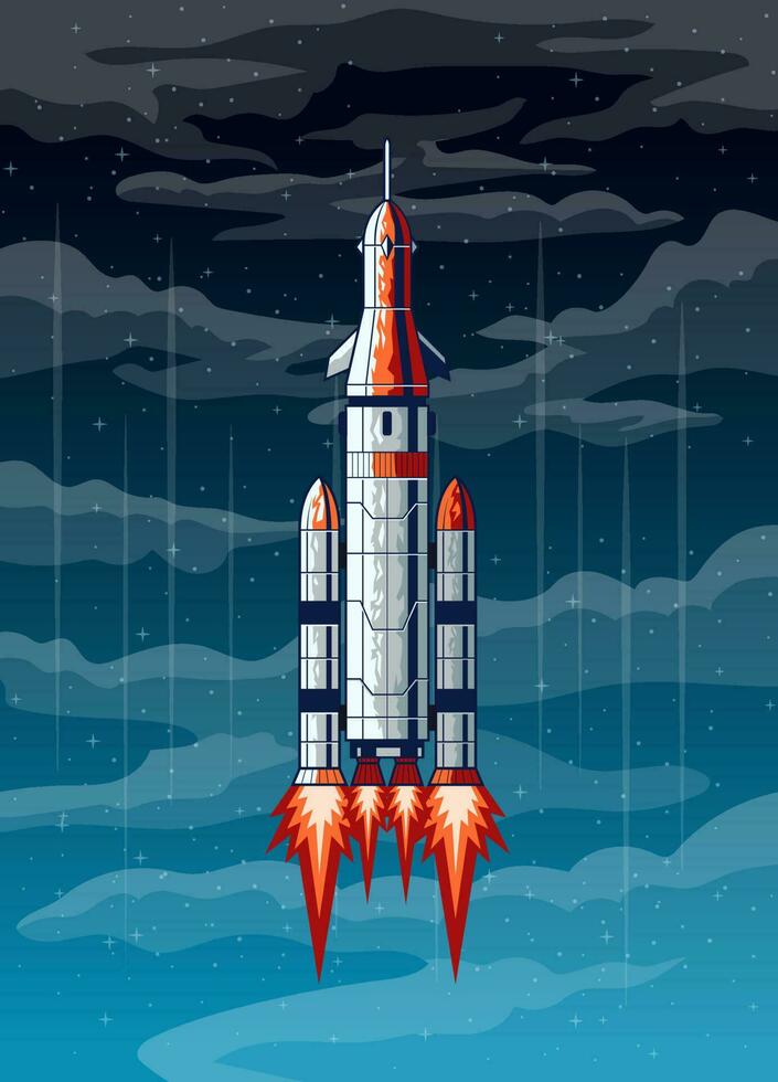 Rocketed Space Ship Launch in the Starry Night vector