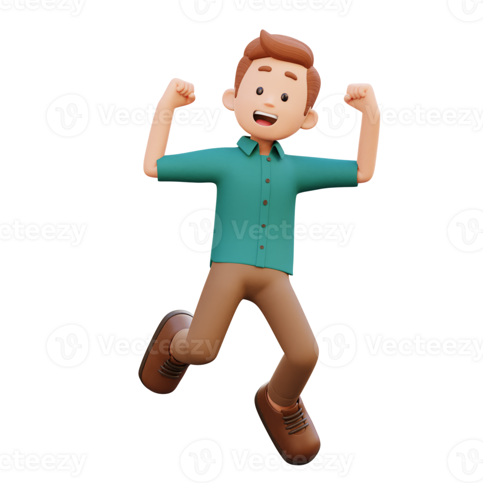 3d male character happy jumping png