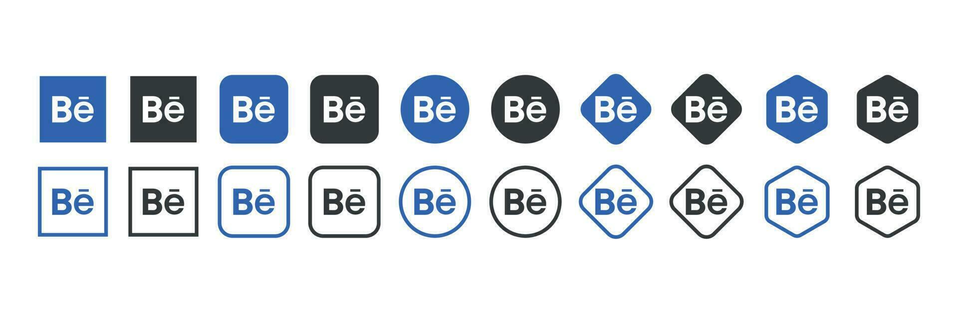 Behance logo icon in various forms, social media icon vector