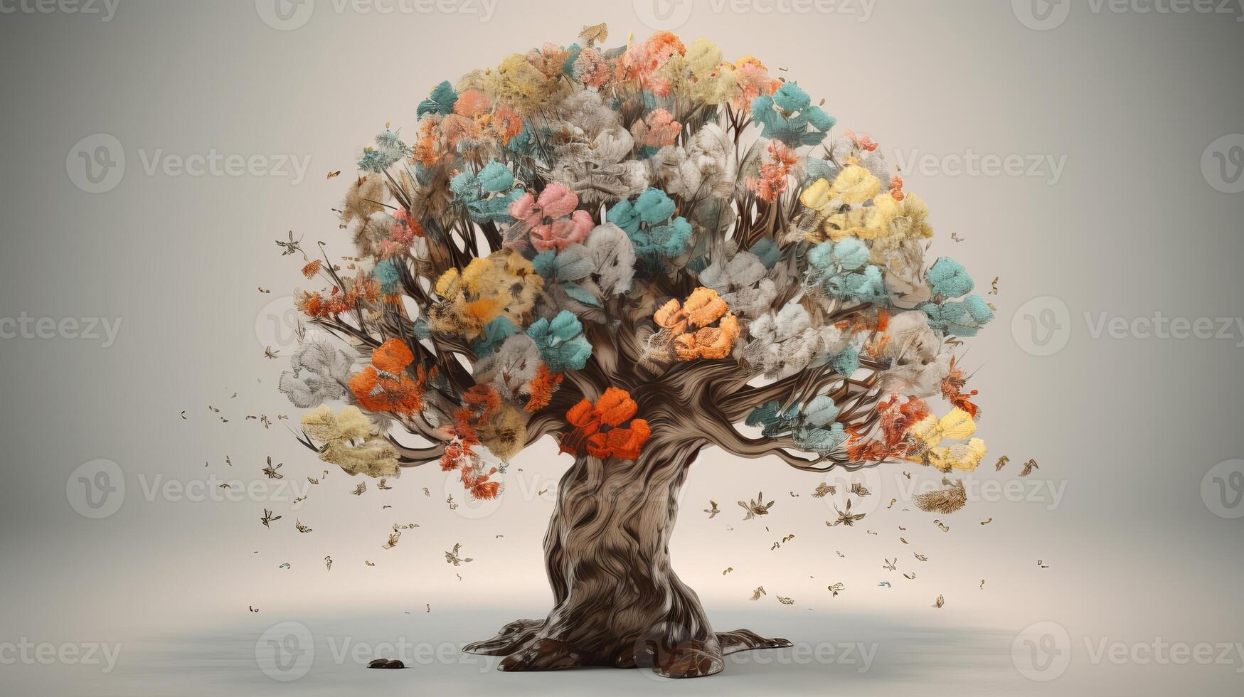 Human brain tree with makes, self care and mental prospering concept. Creative resource, photo