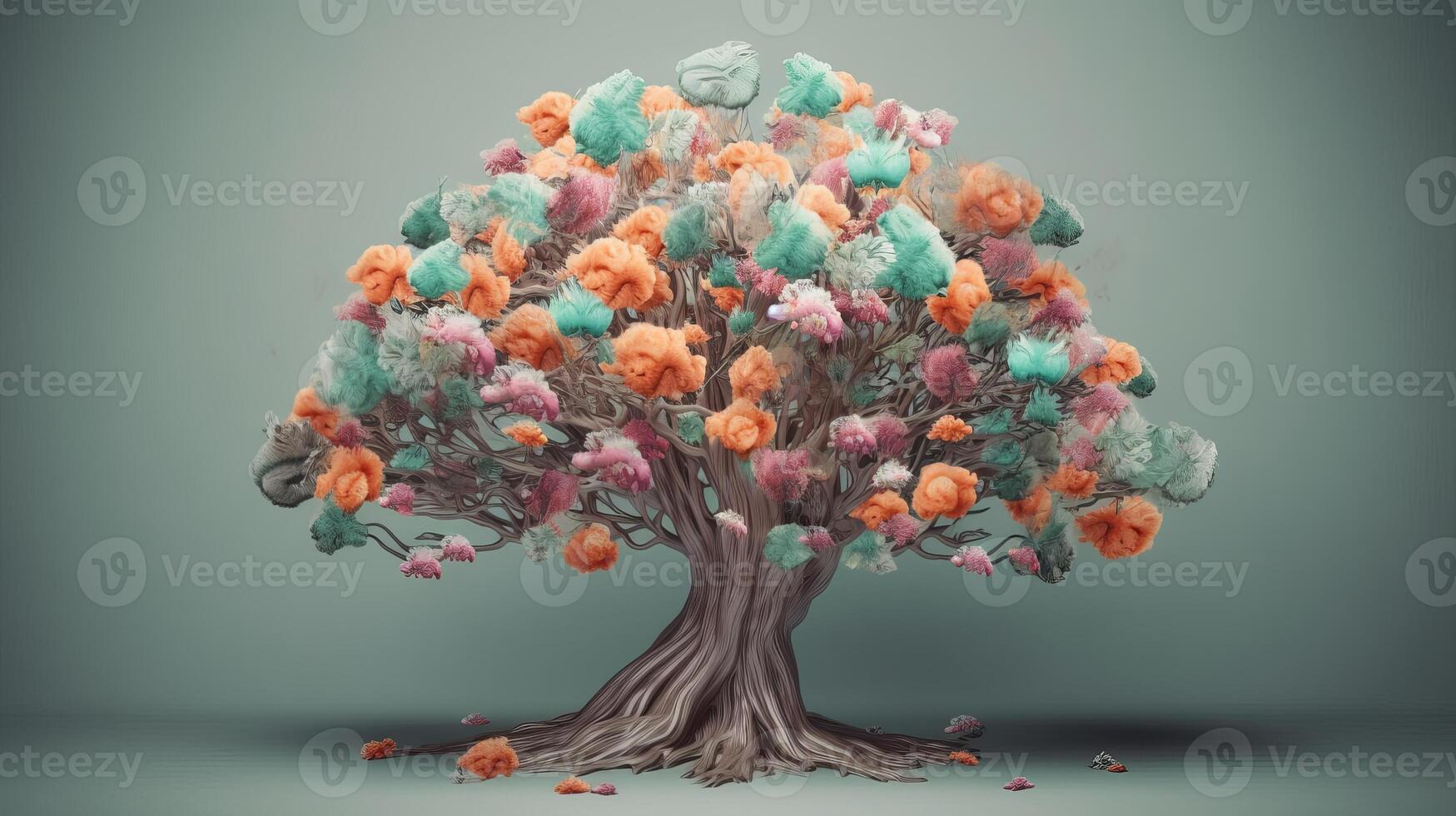 Human brain tree with makes, self care and mental flourishing concept. Creative resource, photo
