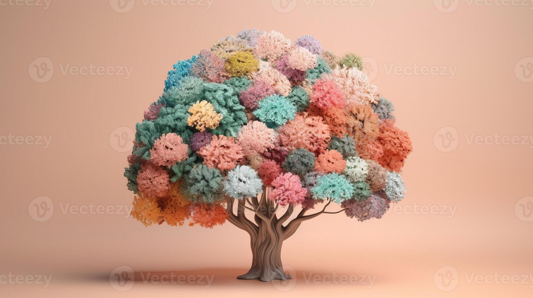 Human brain tree with makes, self care and mental succeeding concept. Creative resource, photo