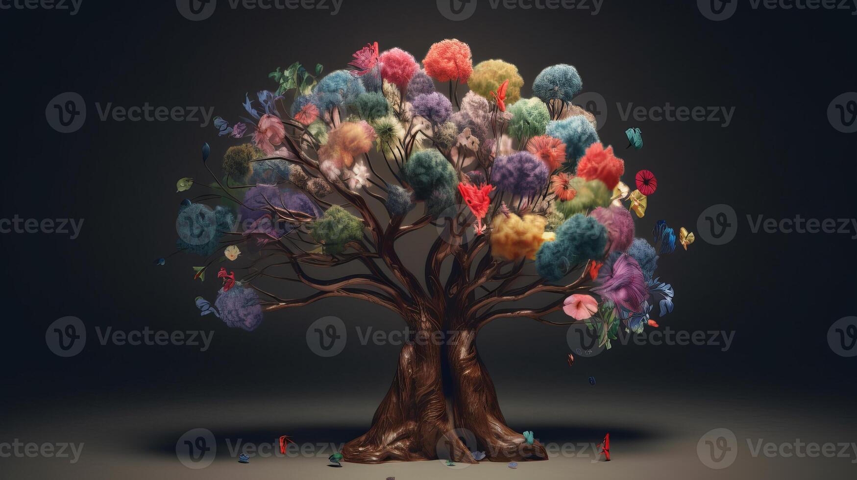 Human brain tree with makes, self care and mental succeeding concept. Creative resource, photo