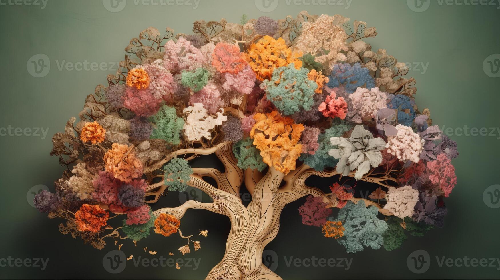 Human brain tree with makes, self care and mental succeeding concept. Creative resource, photo