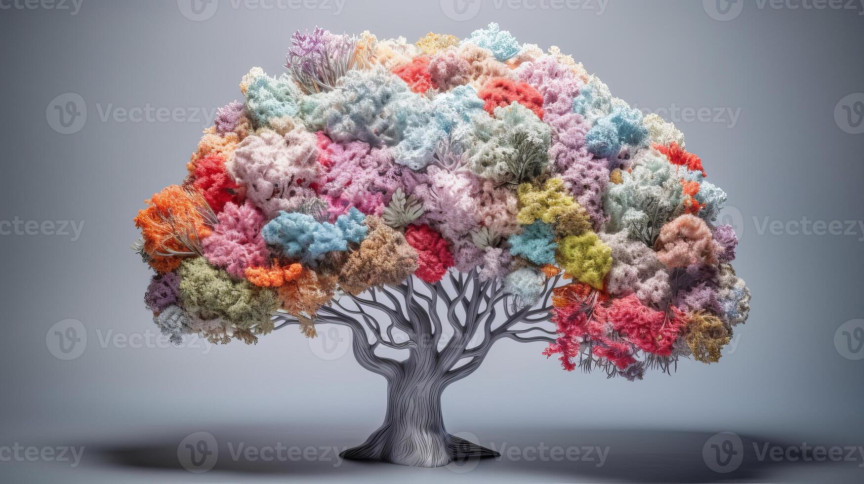 Human brain tree with makes, self care and mental succeeding concept. Creative resource, photo