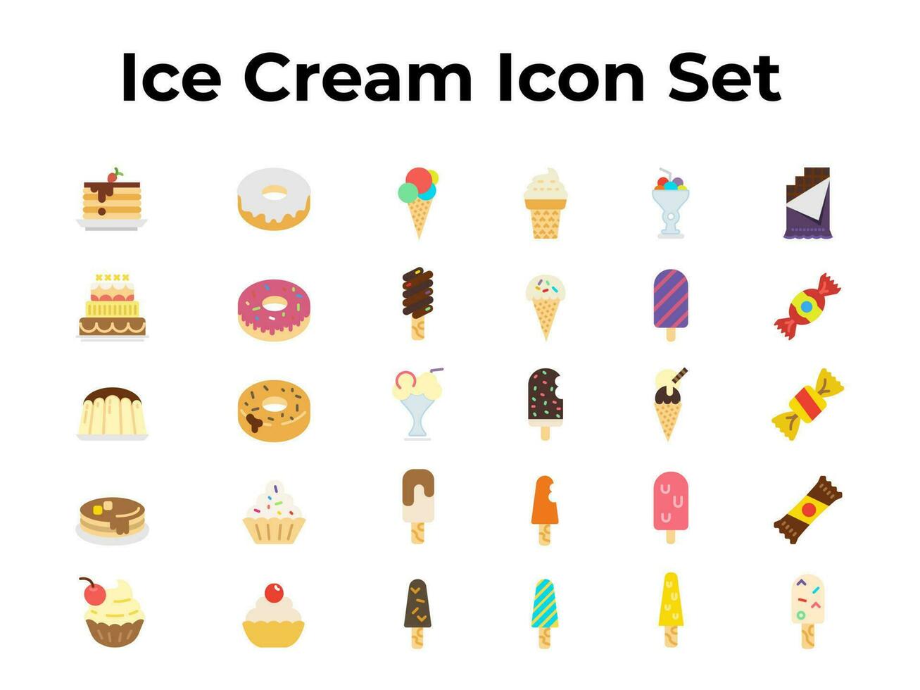 All the Types of Ice Cream And Cup Cakes And Doughunt Icon Set, Flat Icons, Vector Eps