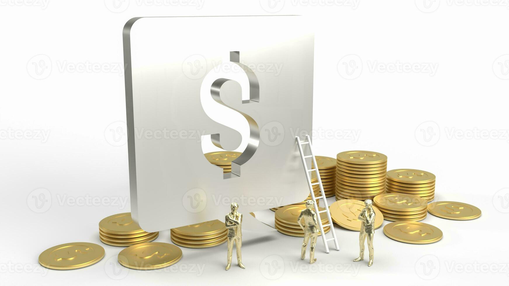 The Dollar symbol and gold coinson white Background for Business concept 3d Rendering photo