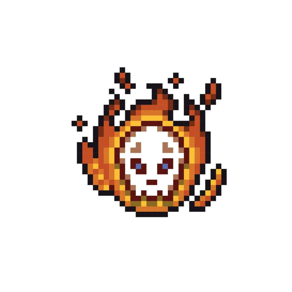 flammed skull head in pixel art style vector