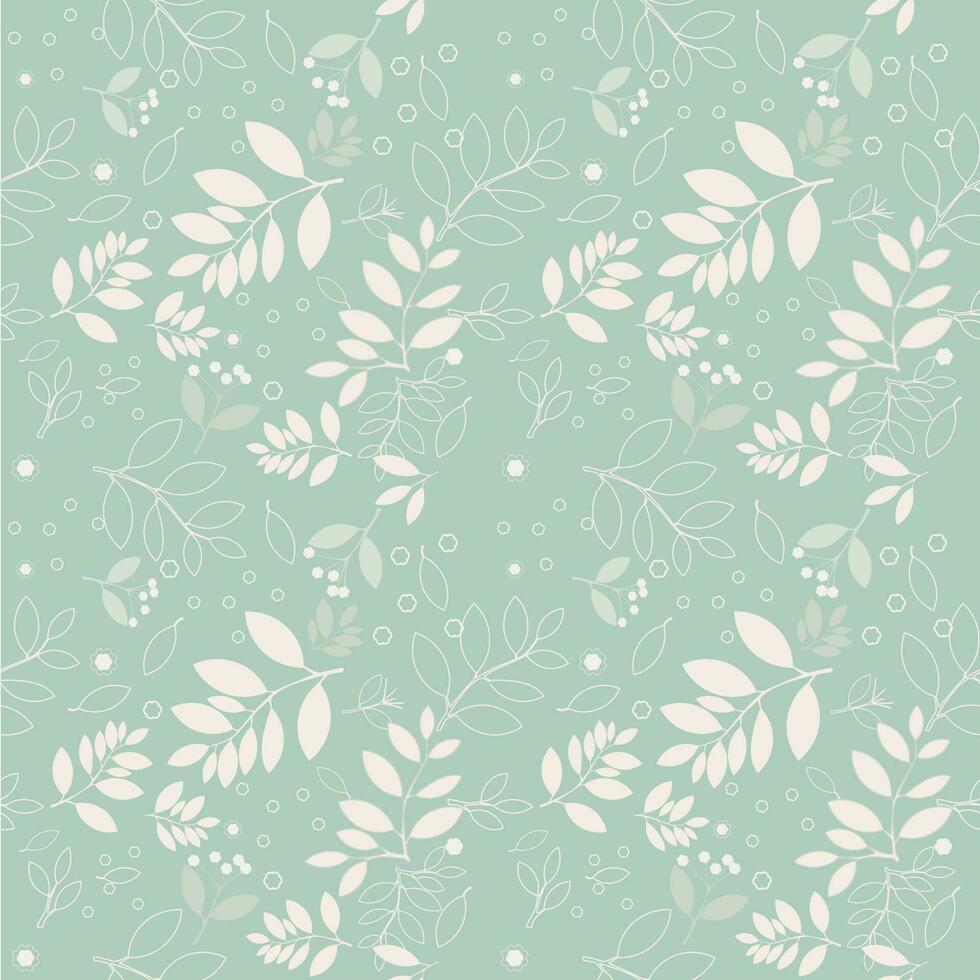 Vector background seamless pattern of leaves and flowers on green background.wrapping paper design.Vector illustration.